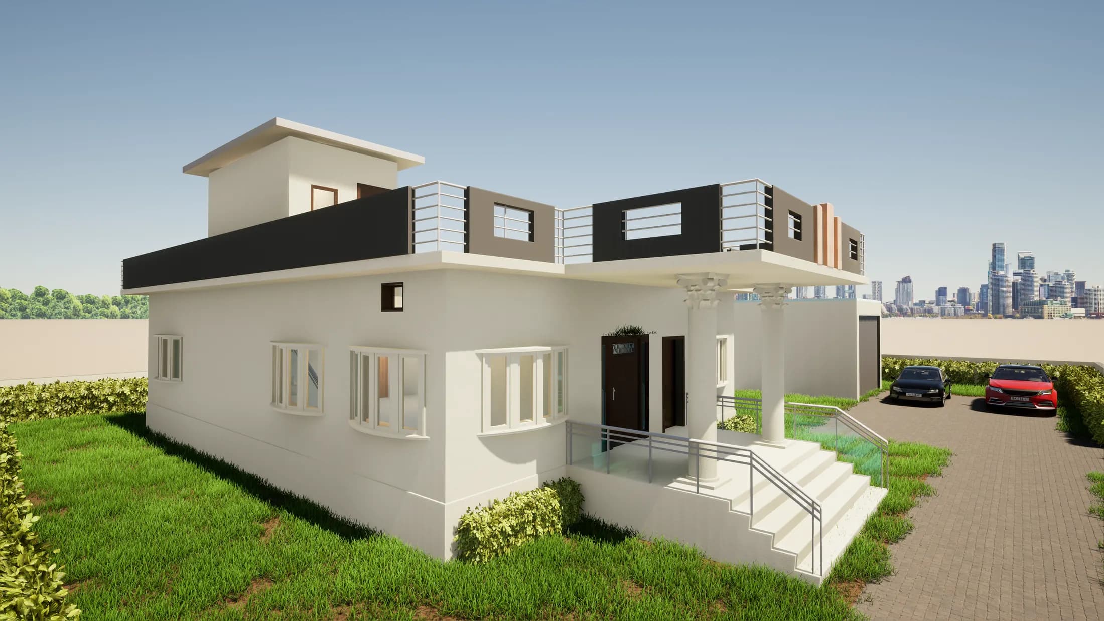 Dausa Residence — daylight render of the two-storey house