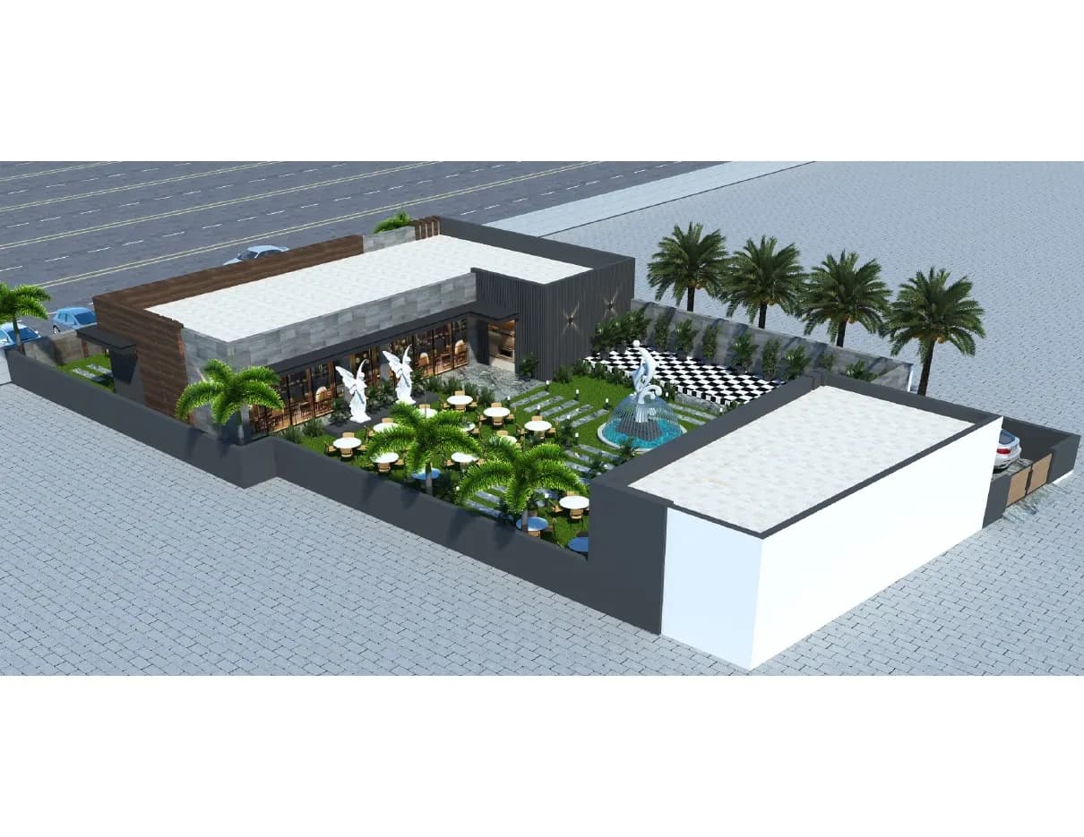 Jagatpura Restaurant — garden with fountain and seating