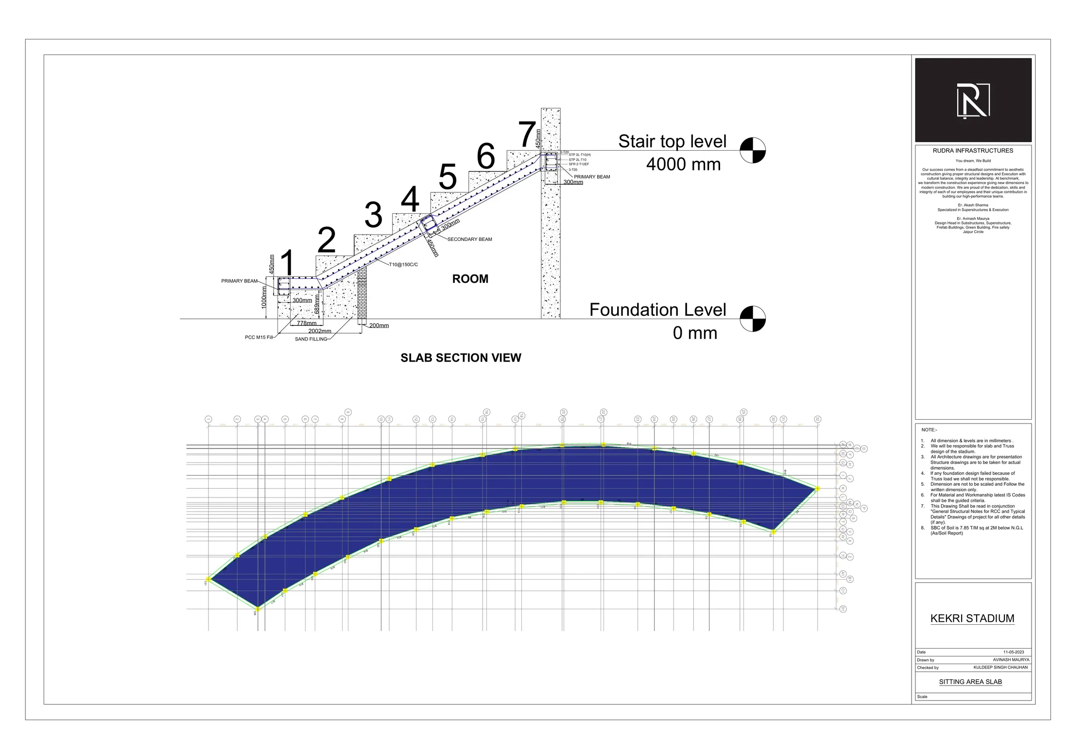 Kekri Stadium — slab detail and seating slab section