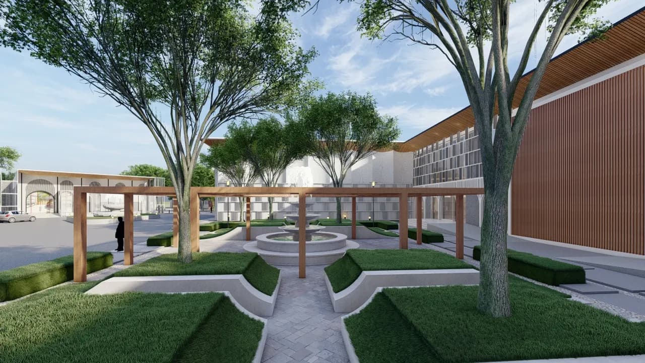 Old Age Home & Orphanage — central courtyard with fountain and pergola