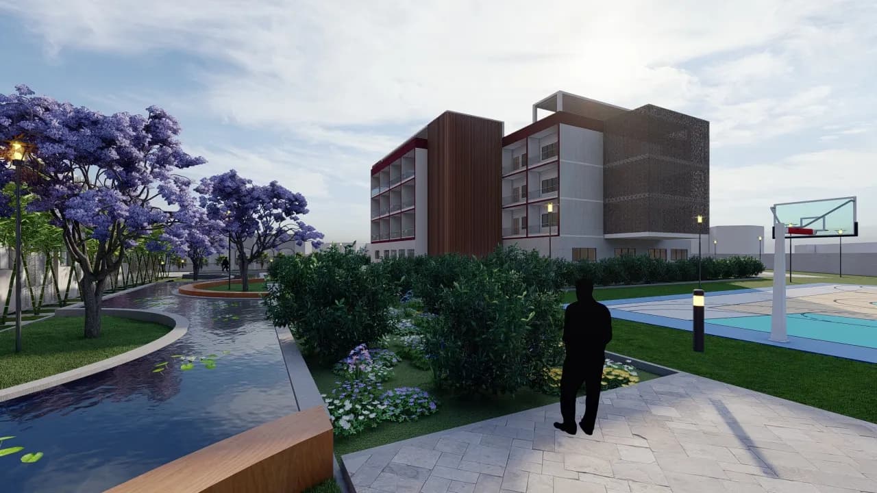 Old Age Home & Orphanage — staff quarters beside the water feature