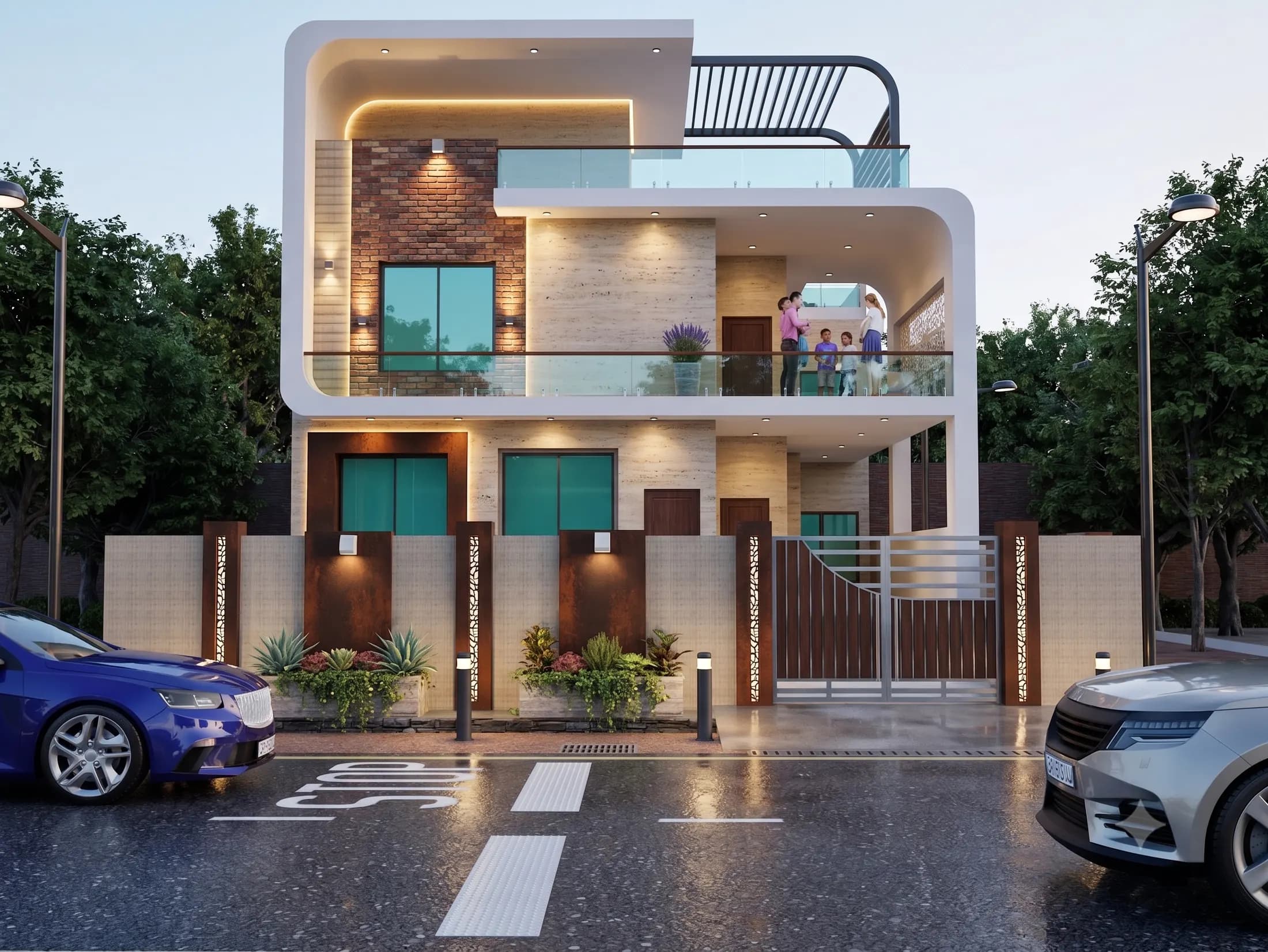 Pratap Nagar Residence, Jaipur — evening facade render