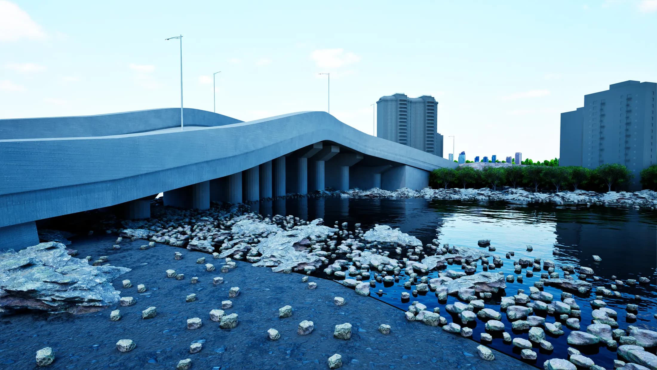 Taramandal Bridge — 3D render of the bridge approach and abutment