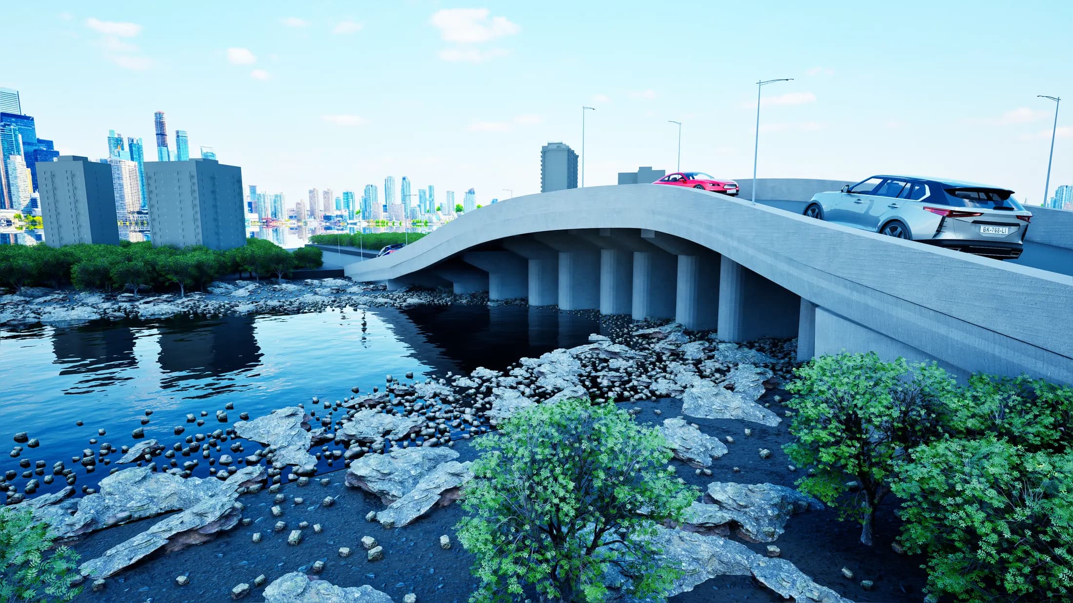 Taramandal Bridge — 3D render looking along the carriageway