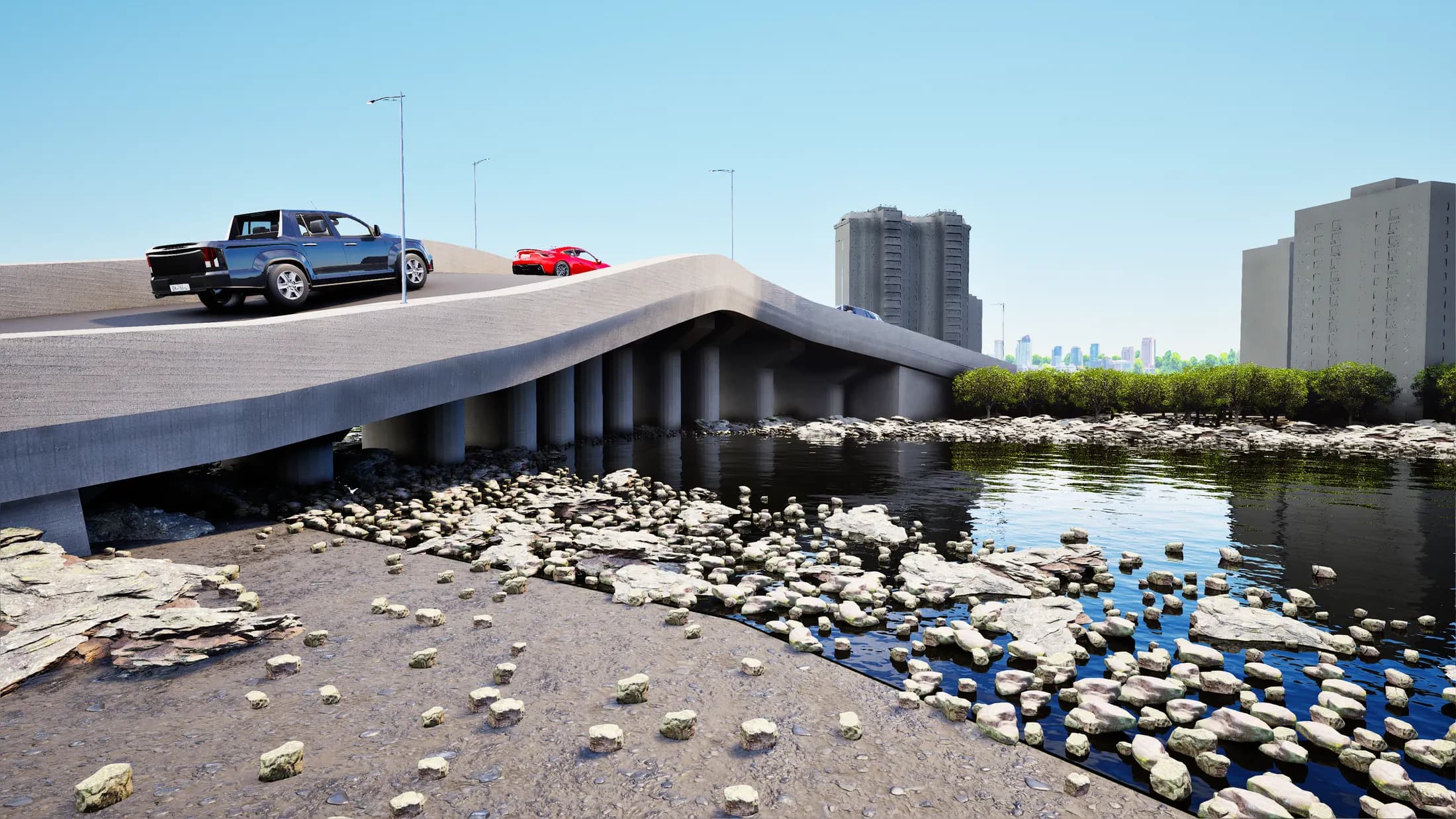 Taramandal Bridge — daylight 3D render