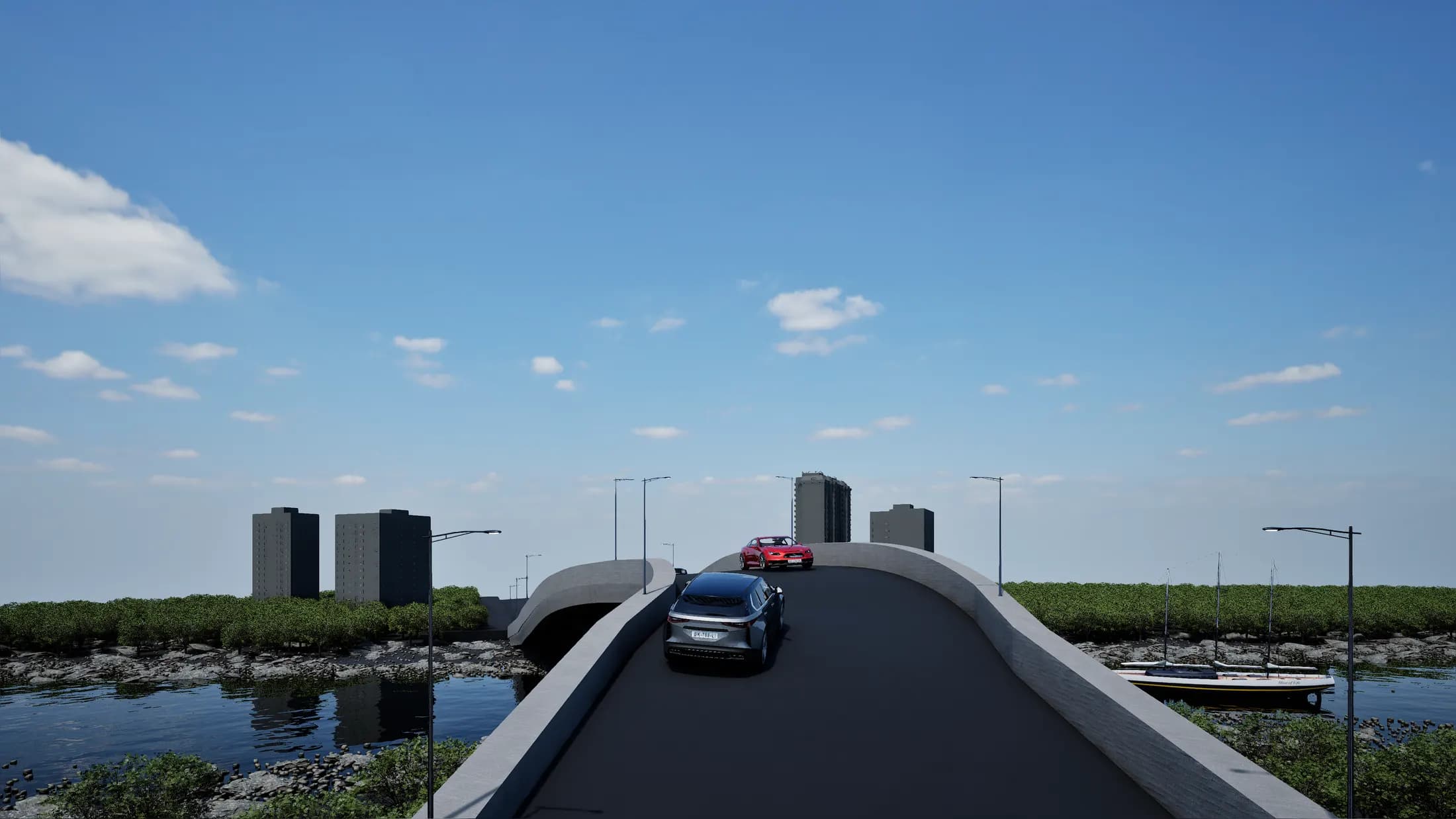 Taramandal Bridge — 3D render at deck level
